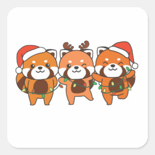 Red Panda Christmas Animals Cute Red Pandas Square Sticker