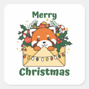 Red Panda Christmas Letter Winter Animals Pandas Square Sticker