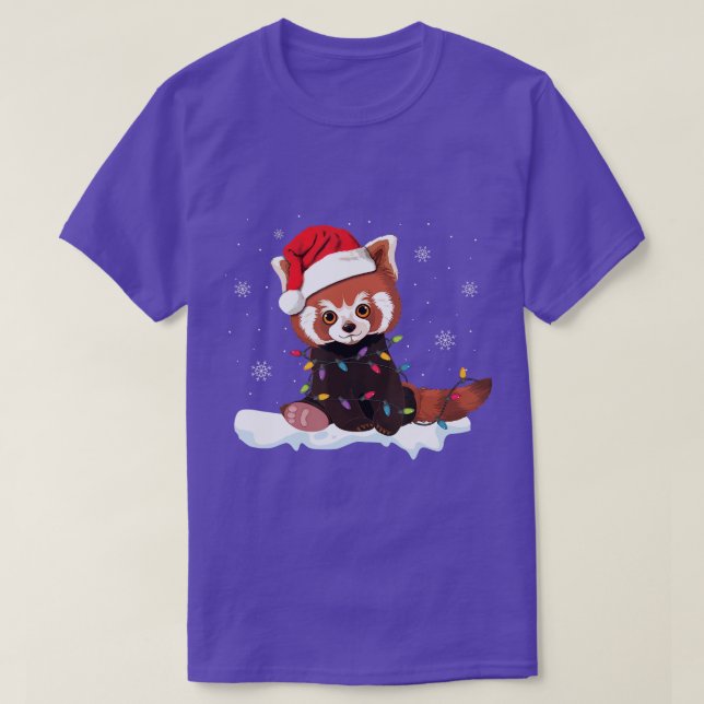 Red Panda Christmas Lights Santa Hat Pyjamas Gift  T-Shirt (Design Front)
