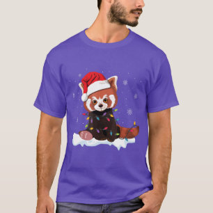 Red Panda Christmas Lights Santa Hat Pyjamas Gift T-Shirt