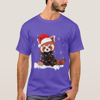 Red Panda Christmas Lights Santa Hat Pyjamas Gift  T-Shirt