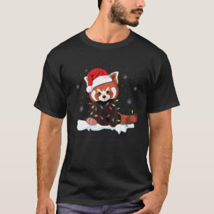 Red Panda Christmas Lights Santa Hat Pyjamas Gift T-Shirt