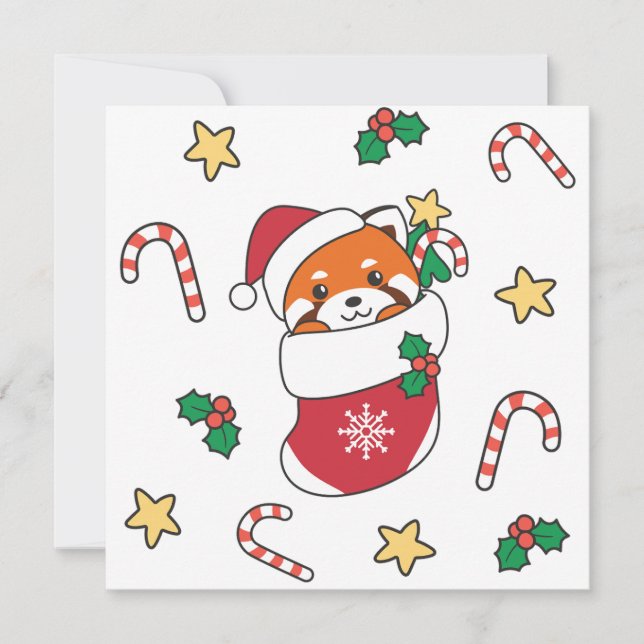 Red Panda Christmas Snow Winter Animals Panda Holiday Card (Front)