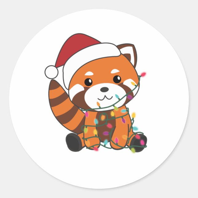 Red Panda Christmas Snow Winter Animals Pandas Classic Round Sticker (Front)