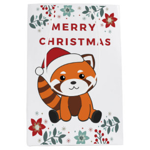 Red Panda Christmas Snow Winter Animals Pandas Med Medium Gift Bag