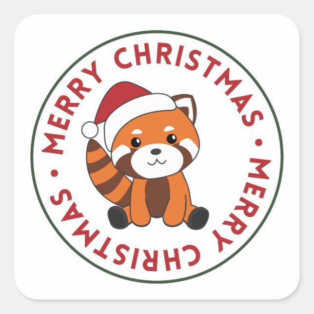 Red Panda Christmas Snow Winter Animals Pandas Squ Square Sticker (Front)