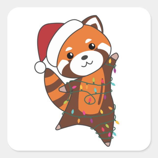 Red Panda Christmas Snow Winter Animals Pandas Square Sticker (Front)