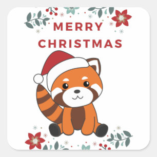 Red Panda Christmas Snow Winter Animals Pandas Square Sticker
