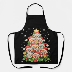 Red Panda Christmas Tree Animal Xmas Light Holiday Apron