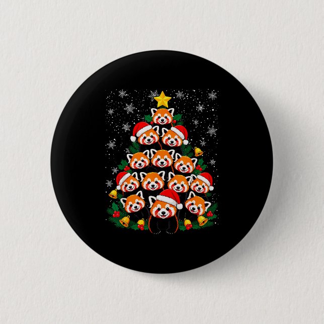 Red Panda Christmas Tree Funny Animal  6 Cm Round Badge (Front)