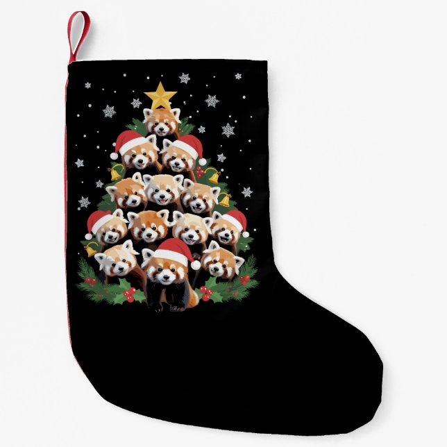 Red Panda Christmas Tree Funny Animal  Small Christmas Stocking (Front)