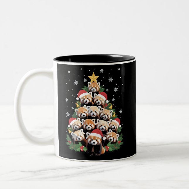 Red Panda Christmas Tree Funny Animal  Two-Tone Coffee Mug (Left)