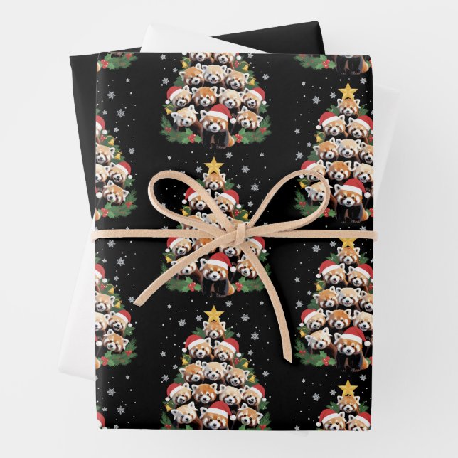 Red Panda Christmas Tree Funny Animal  Wrapping Paper Sheet (In situ)