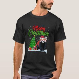 Red Panda Christmas Tree Lights Funny Xmas Red Pan T-Shirt