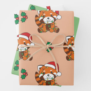 Red Panda Christmas Winter Animals Holiday Pandas Wrapping Paper Sheet