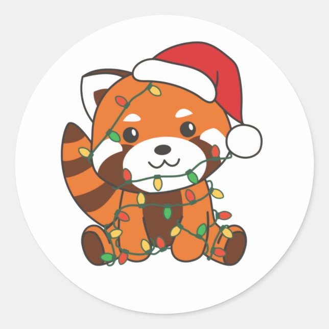 Red Panda Christmas Winter Animals Red Pandas Clas Classic Round Sticker (Front)