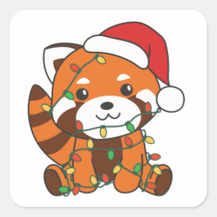 Red Panda Christmas Winter Animals Red Pandas Squa Square Sticker
