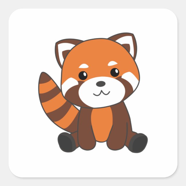 Red Panda Cute Animals For Kids Kawaii Square Sticker (Front)