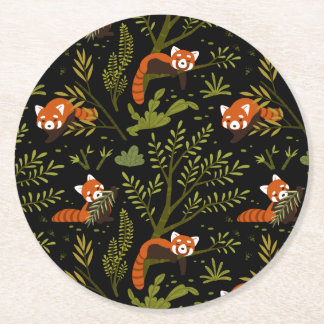 Red Panda Dark Forest Zoo Animal Party Round Paper Coaster