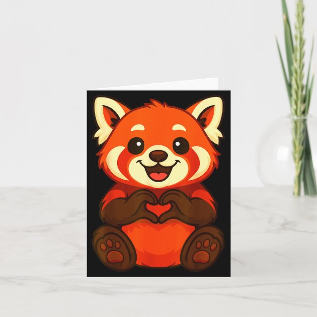 Red Panda Doing Heart With Hands Valentines Day  Card (Front)