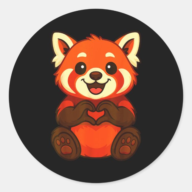 Red Panda Doing Heart With Hands Valentines Day  Classic Round Sticker (Front)