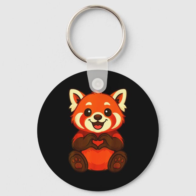 Red Panda Doing Heart With Hands Valentines Day  Key Ring (Front)