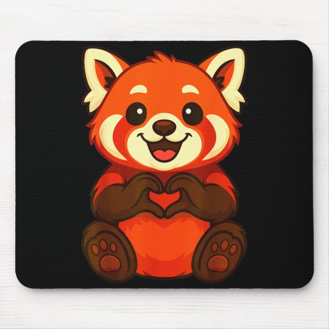 Red Panda Doing Heart With Hands Valentines Day  Mouse Mat (Front)