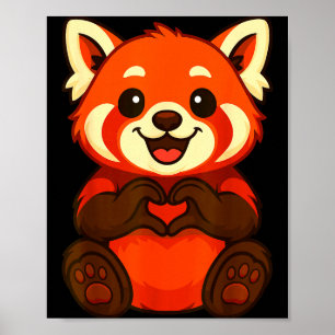 Red Panda Doing Heart With Hands Valentines Day Poster