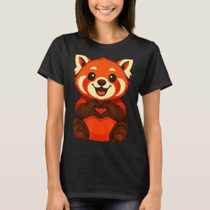 Red Panda Doing Heart With Hands Valentines Day T-Shirt