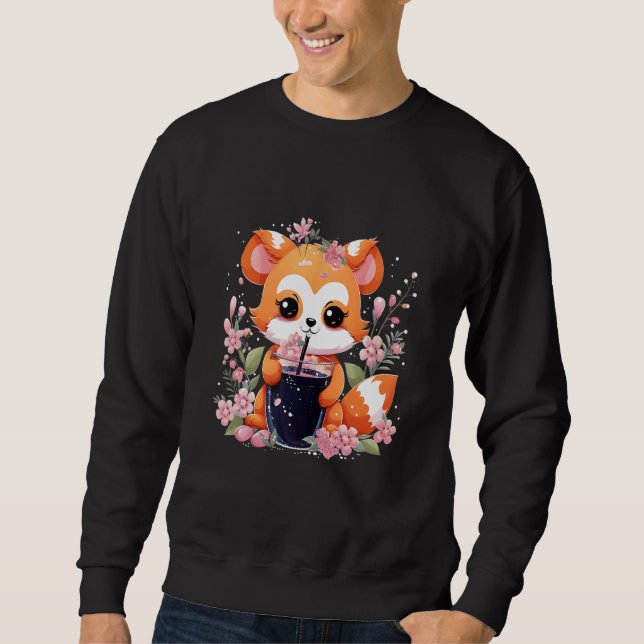 Red Panda Drinks Boba Tea Bubble Cherry Blossom Sweatshirt (Front)
