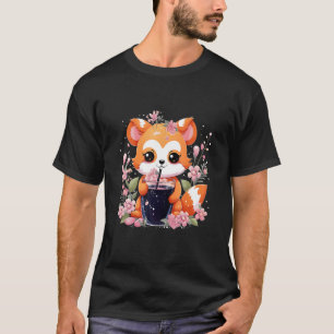 Red Panda Drinks Boba Tea Bubble Cherry Blossom T-Shirt
