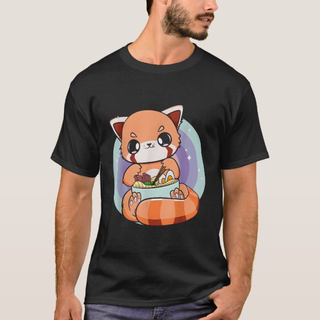 Red Panda Eating Ra I Love Ra Japanese Noodles Ani T-Shirt (Front)