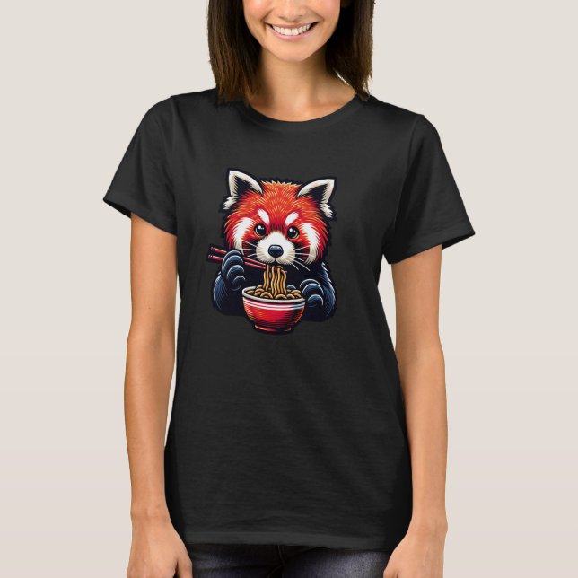 Red Panda Eating Ramen Funny T-Shirt (Front)