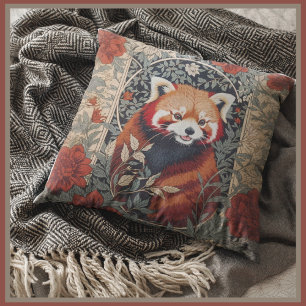 Red Panda Elegant William Morris Inspired Floral Cushion