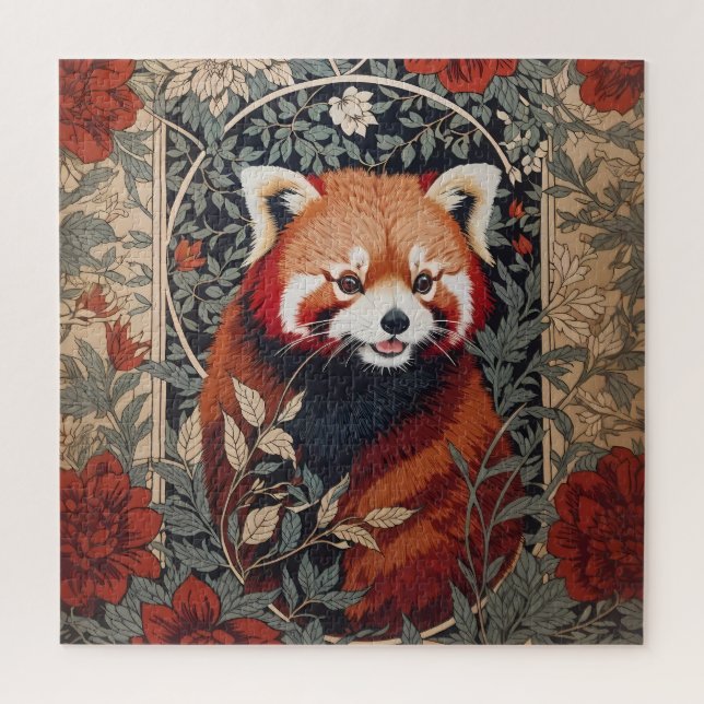 Red Panda Elegant William Morris Inspired Floral Jigsaw Puzzle (Vertical)