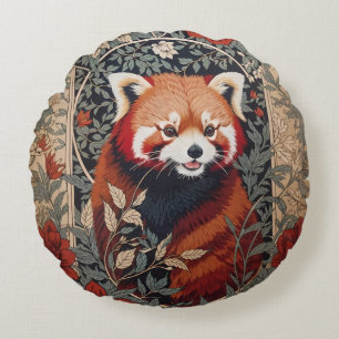 Red Panda Elegant William Morris Inspired Floral Round Cushion