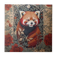 Red Panda Elegant William Morris Inspired Floral