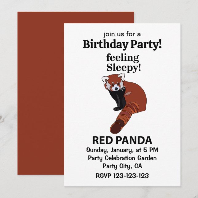 Red Panda Feeling Sleepy Funny Red Panda Birthday Invitation (Front/Back)