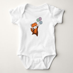 Red Panda Flies Balloons Cute Animals For Kids Baby Bodysuit