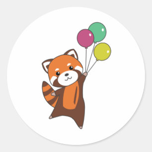 Red Panda Flies Balloons Cute Animals For Kids Classic Round Sticker