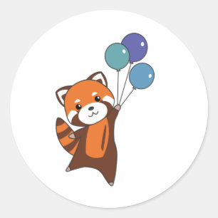 Red Panda Flies Balloons Cute Animals For Kids Classic Round Sticker