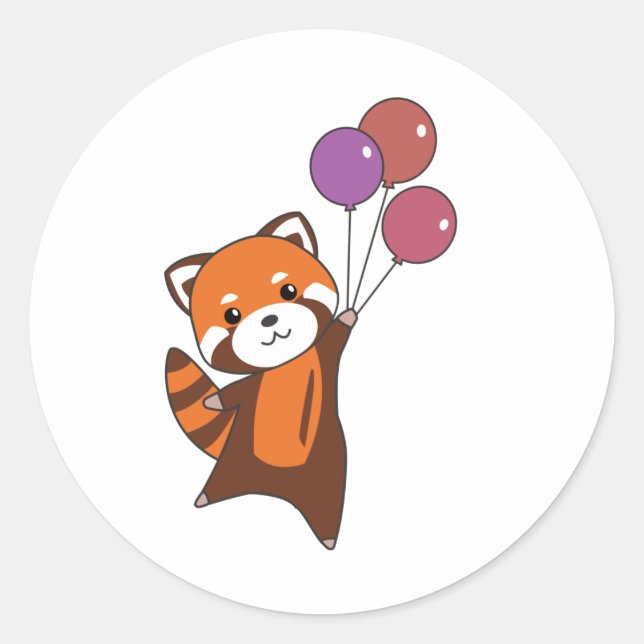 Red Panda Flies Balloons Cute Animals For Kids Classic Round Sticker (Front)