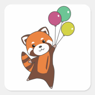 Red Panda Flies Balloons Cute Animals For Kids Square Sticker