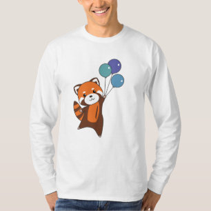 Red Panda Flies Balloons Cute Animals For Kids T-Shirt