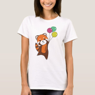 Red Panda Flies Balloons Cute Animals For Kids T-Shirt
