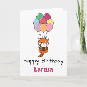 Red Panda Flies Up With Colourful Balloons Card