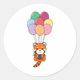 Red Panda Flies Up With Colourful Balloons Classic Round Sticker