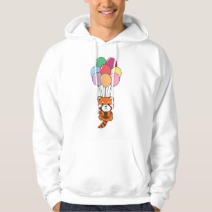 Red Panda Flies Up With Colourful Balloons Hoodie