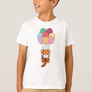 Red Panda Flies Up With Colourful Balloons T-Shirt