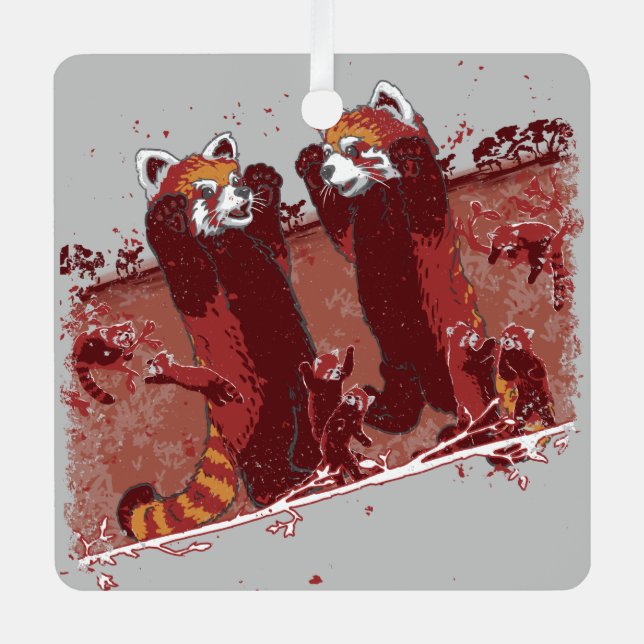 Red Panda Fury Metal Tree Decoration (Front)